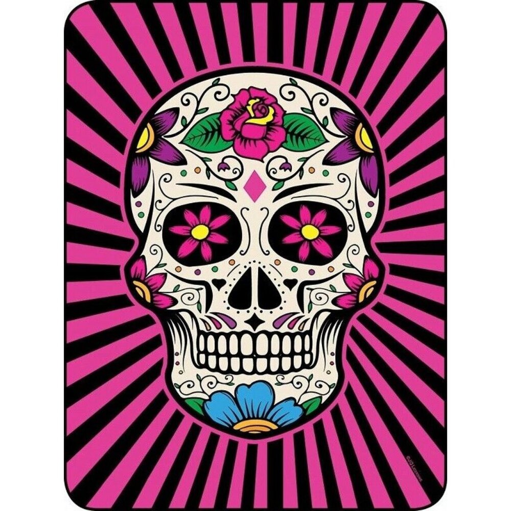 New 45x60 Sugar Skull Soft Plush Fleece Throw Gift Blanket Pink & Black Goth NIP